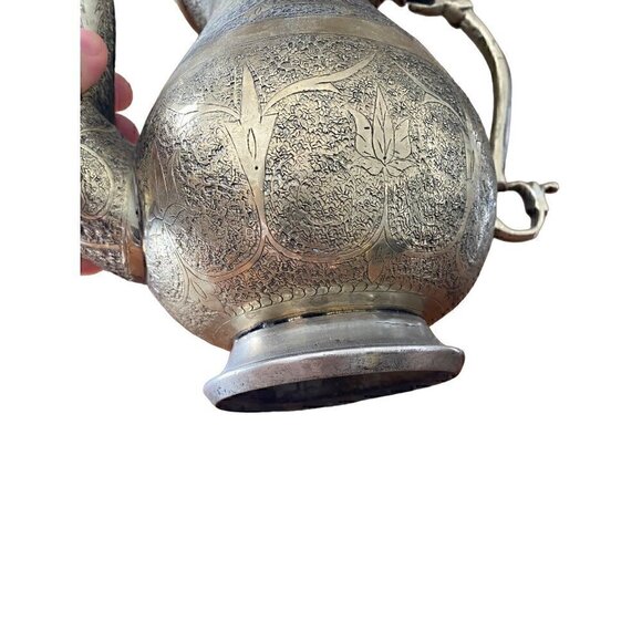 Antique Vintage Hand Etched Hinged Tea Coffee Pot Stamped Best German Silver - Picture 5 of 17